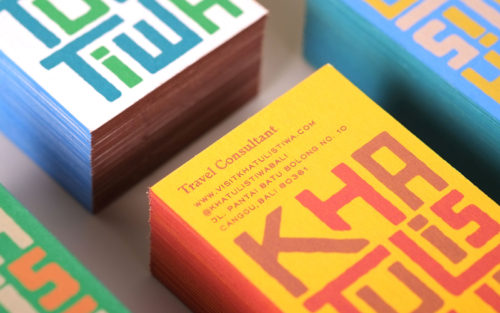 colorful business cards, screen-printed cards, travel consultants