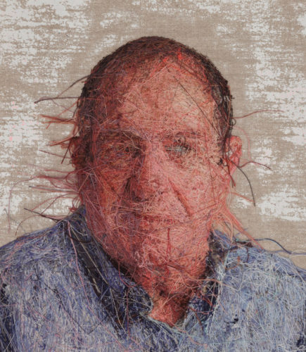 Embroidered portraits by Cayce Zavaglia, reverse side