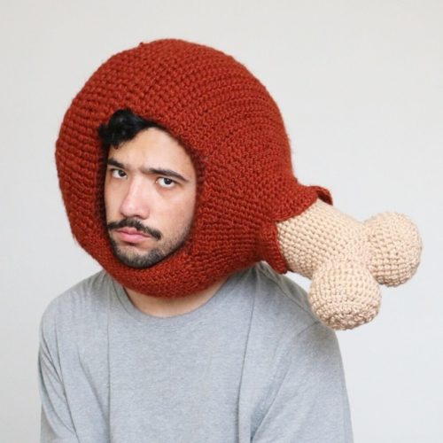 Phil Ferguson, crocheted food hats, chicken leg