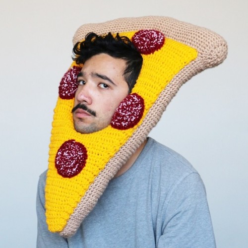 Phil Ferguson, crocheted food hats, pizza