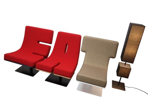 EAT - Tabisso Typographia lounge-chairs and punctuation floor lamps