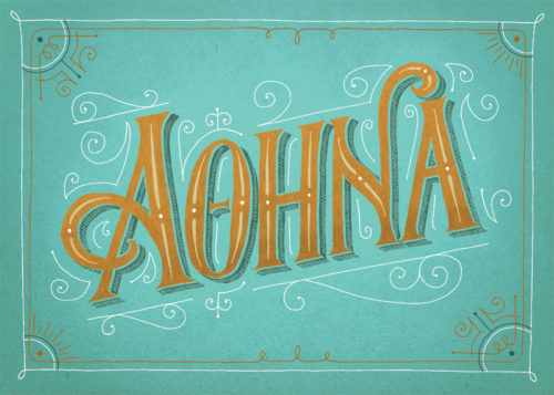 athens postcards victorian, seta zakian, hand lettering, lettering design, retro lettering